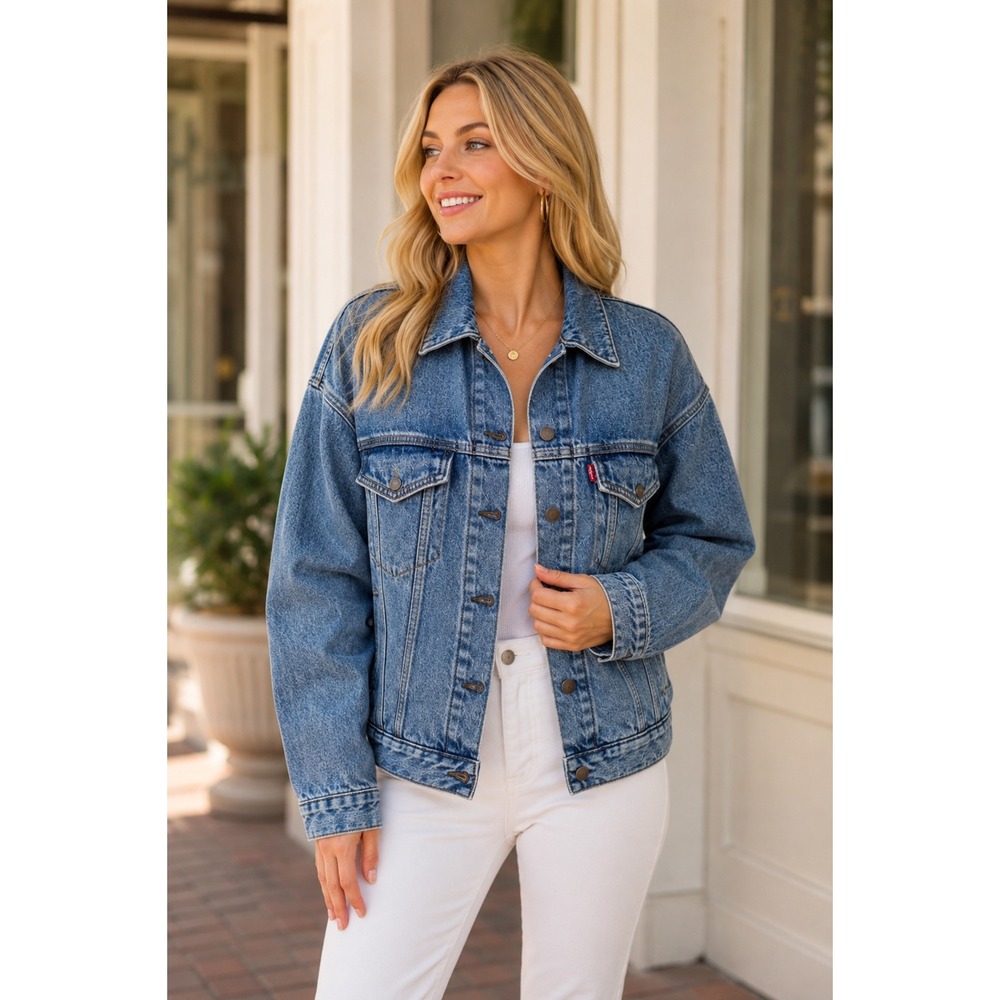 Levi Strauss Co Denim Trucker Jacket Blue Classic Fit Button Front Size M
